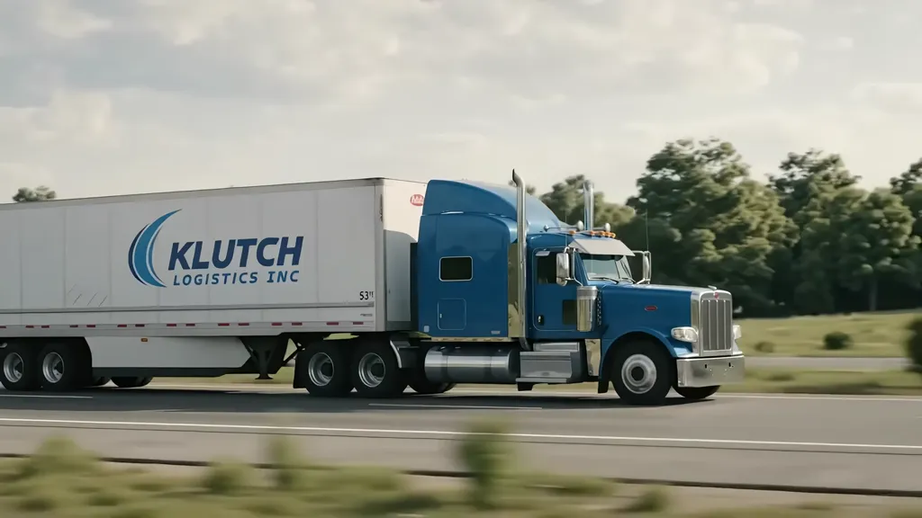A Klutch Logistics tractor-trailer running a highway lane